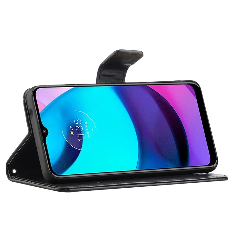 Imprinted Butterflies Flower PU Leather Scratch-resistant Wallet Function Phone Case Stand Shell for Motorola Moto G71 5G - Black