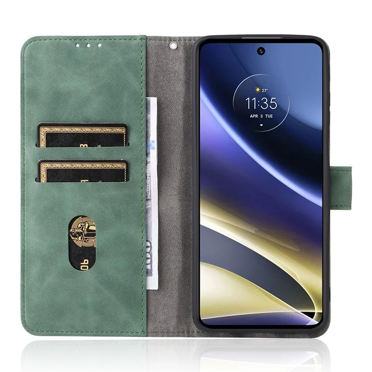 Skin-touch-feeling Mobile Hülle PU Leder + TPU Dual Schutzabdeckung Mit Stand Und Brieftasche Für Motorola Moto G51 5g - Grün