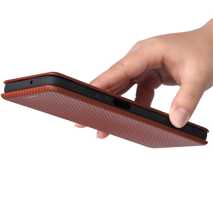 Étui portefeuille pour téléphone portable en cuir PU avec texture en fibre de carbone, anneau de support et fente pour carte pour Motorola Moto G51 5G - Orange