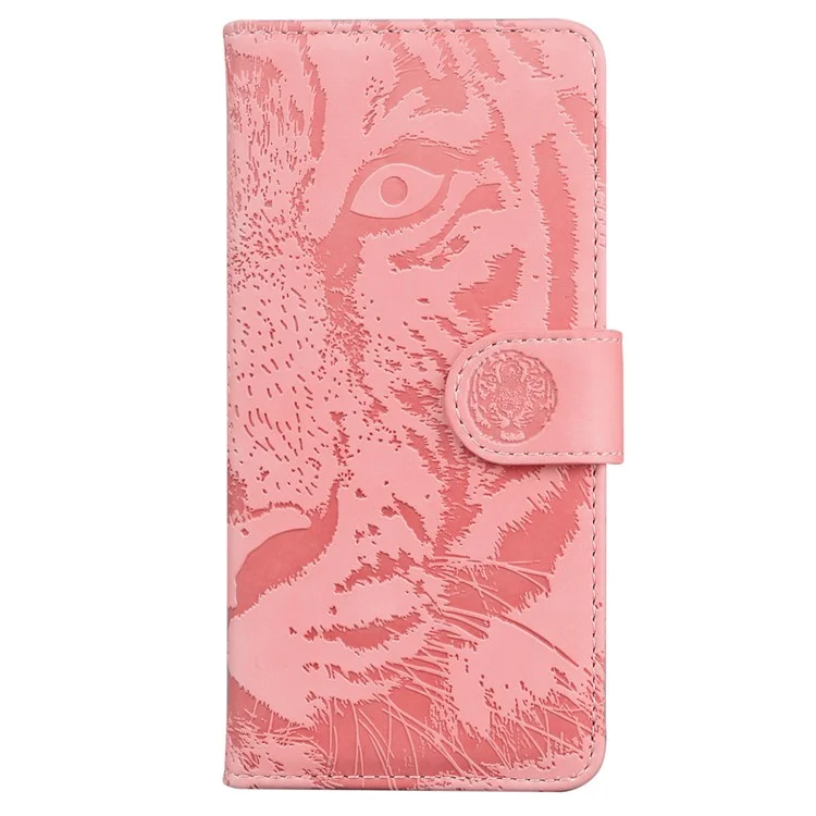 Capa de Carteira Tipo Folio para Celular Stand Imprimi com Padrão de Tigre em Couro para Motorola Moto G Power (2022) - Rosa
