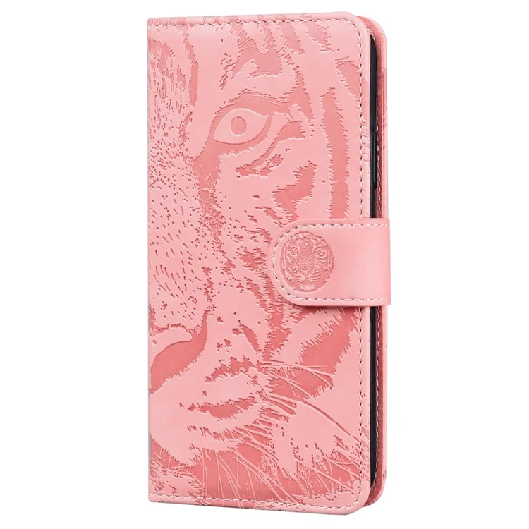 Capa de Carteira Tipo Folio para Celular Stand Imprimi com Padrão de Tigre em Couro para Motorola Moto G Power (2022) - Rosa