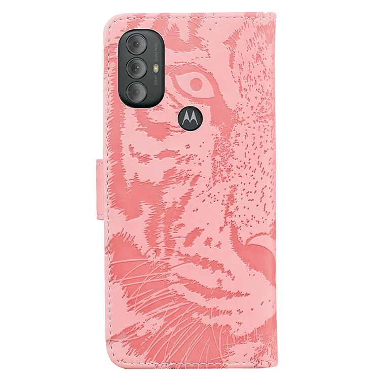 Capa de Carteira Tipo Folio para Celular Stand Imprimi com Padrão de Tigre em Couro para Motorola Moto G Power (2022) - Rosa