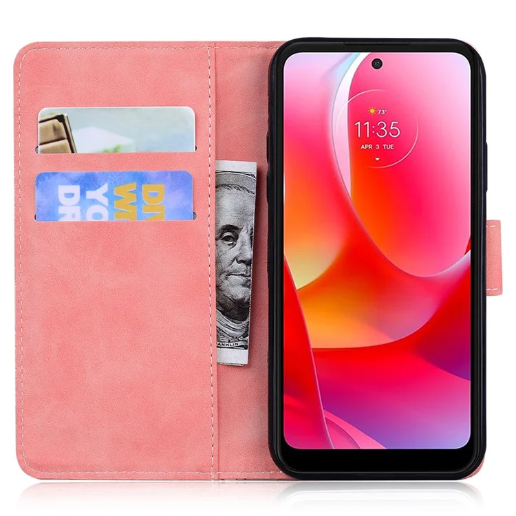 Capa de Carteira Tipo Folio para Celular Stand Imprimi com Padrão de Tigre em Couro para Motorola Moto G Power (2022) - Rosa