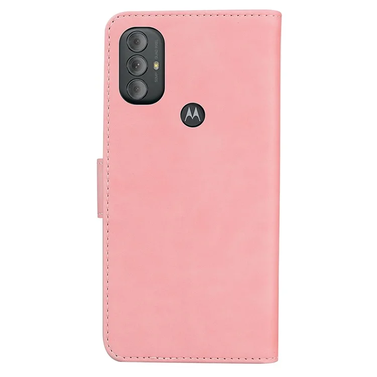 Capa Flip de Couro PU + Capa de TPU Bem Protegida Sensação de Toque da Pele Impressão de Borboleta Capa de Telefone com Suporte e Carteira para Motorola Moto G Power (2022) - Rosa