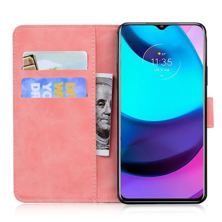 Capa Flip de Couro PU + Capa de TPU Bem Protegida Sensação de Toque da Pele Impressão de Borboleta Capa de Telefone com Suporte e Carteira para Motorola Moto G Power (2022) - Rosa