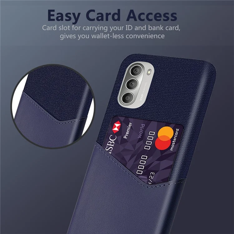 Protection Drop Protection Hybride Cuir PU Doux + Tissu + PC Couvercle de Téléphone de Protection Antidérapant Avec Porte-carte Pour Motorola Moto G51 5G - Bleu