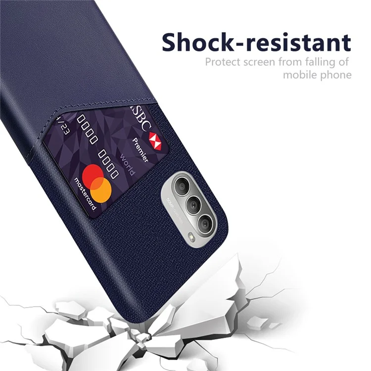 Protection Drop Protection Hybride Cuir PU Doux + Tissu + PC Couvercle de Téléphone de Protection Antidérapant Avec Porte-carte Pour Motorola Moto G51 5G - Bleu