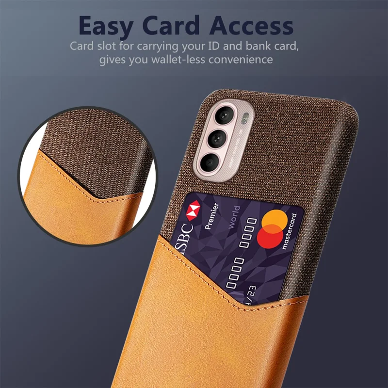 Card Holder Design Cloth + PC + PU Leather Back Cover Shockproof Case for Motorola Moto G31 / G41 - Orange