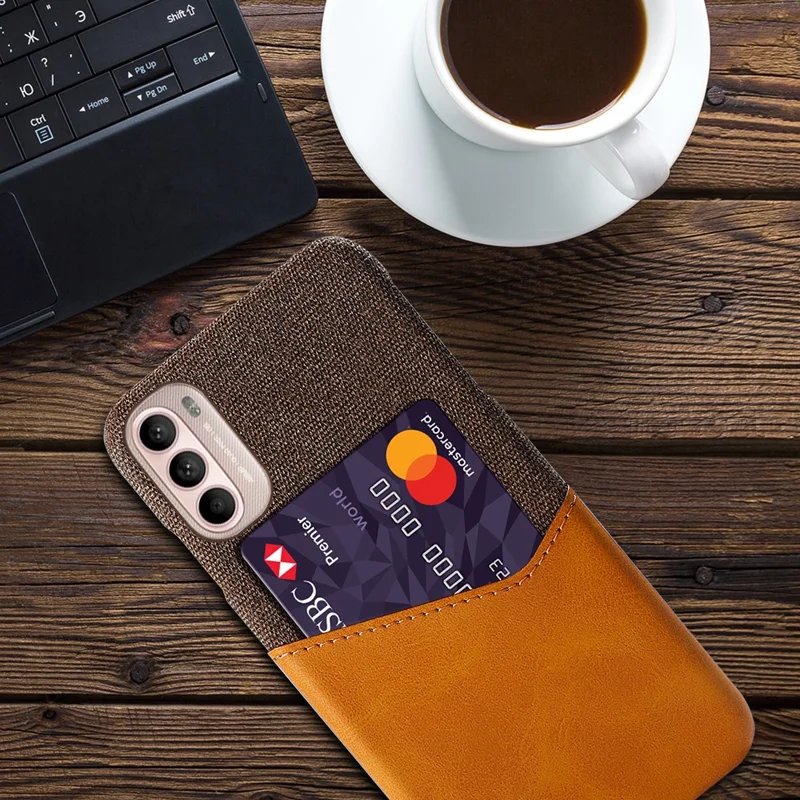 Card Holder Design Cloth + PC + PU Leather Back Cover Shockproof Case for Motorola Moto G31 / G41 - Orange
