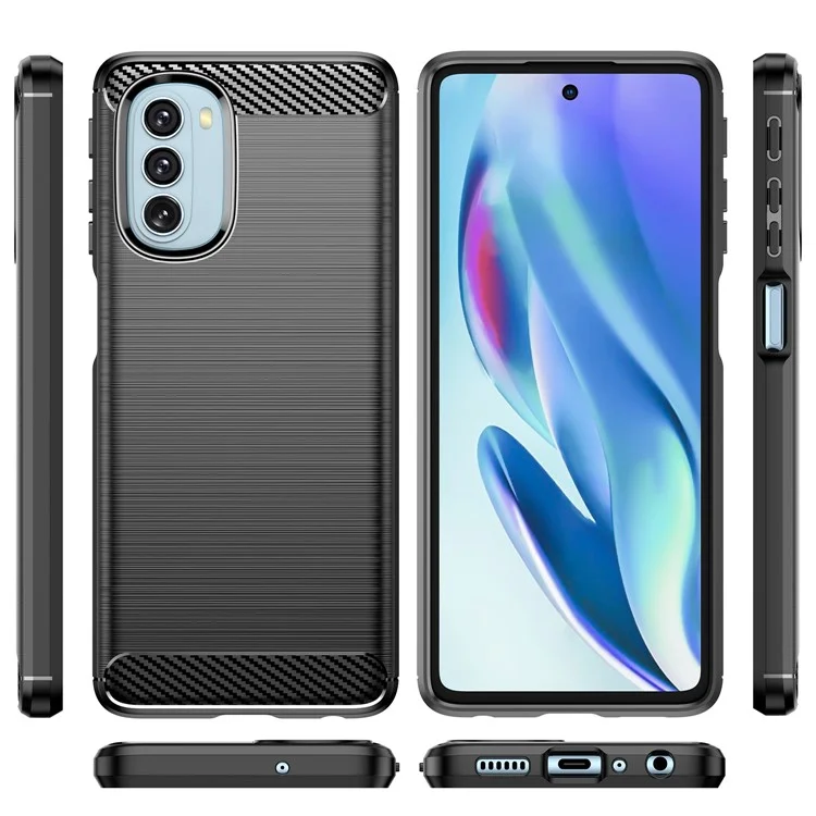 1,8-mm-Kohlefaser-Bürstendesign, weiches TPU, stoßfester Telefonschutzkoffer für Motorola Moto G51 5G - Schwarz