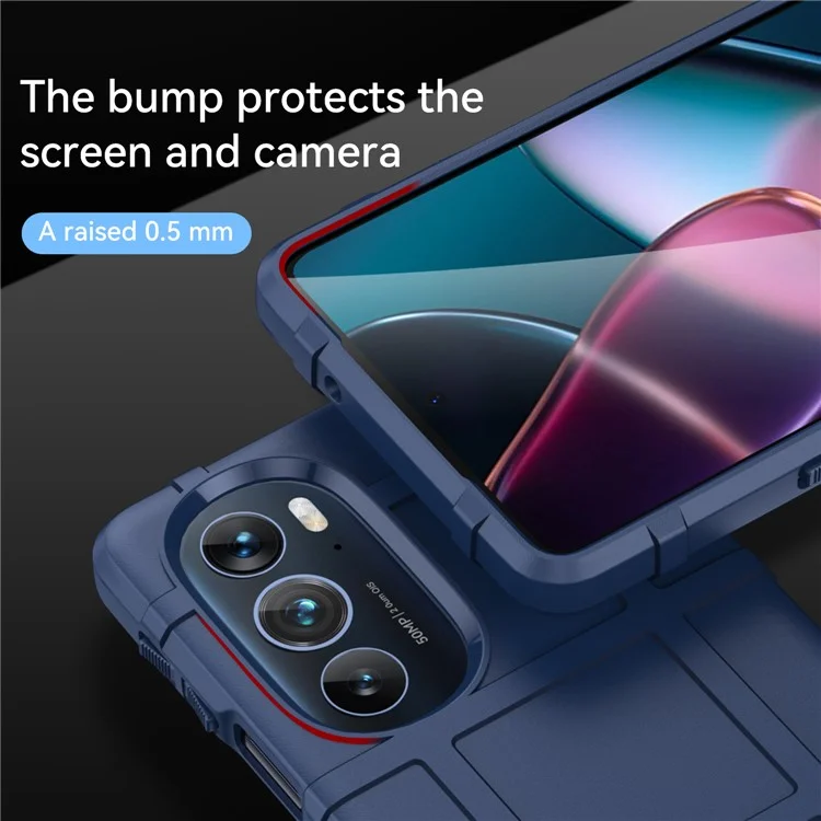 Robustes Quadratisches Gitter-Design Weiche TPU Verdickte Schutz Stoßdichte Telefongehäuseabdeckung Für Motorola-Kante X / Rand X30. - Blau