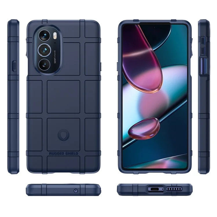 Robustes Quadratisches Gitter-Design Weiche TPU Verdickte Schutz Stoßdichte Telefongehäuseabdeckung Für Motorola-Kante X / Rand X30. - Blau