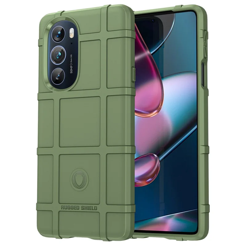 Rugged Square Grid Design Soft TPU Thickened Protection Shockproof Phone Case Cover for Motorola Edge X / Edge X30 - Green