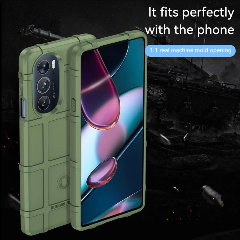 Rugged Square Grid Design Soft TPU Thickened Protection Shockproof Phone Case Cover for Motorola Edge X / Edge X30 - Green