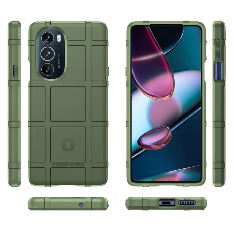Rugged Square Grid Design Soft TPU Thickened Protection Shockproof Phone Case Cover for Motorola Edge X / Edge X30 - Green