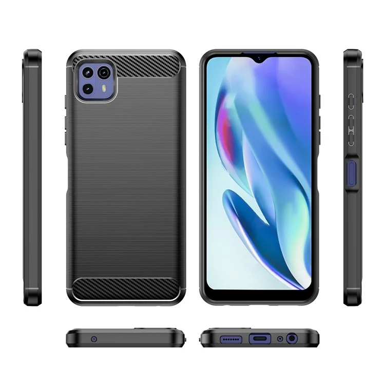 Case de TPU Ultra Delgada de 1,8 mm Textura de Fibra de Carbono a Prueba de Bolsas de Aire de Aire de Caída Con Superficie Cepillada Para Motorola Moto G50 5G - Negro