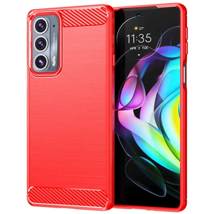1.8mm Ultra Thin Soft TPU Case Anti-Fall Air Cushion Corners Design Carbon Fiber Texture Phone Cover with Brushed Surface for Motorola Edge 20 - Red