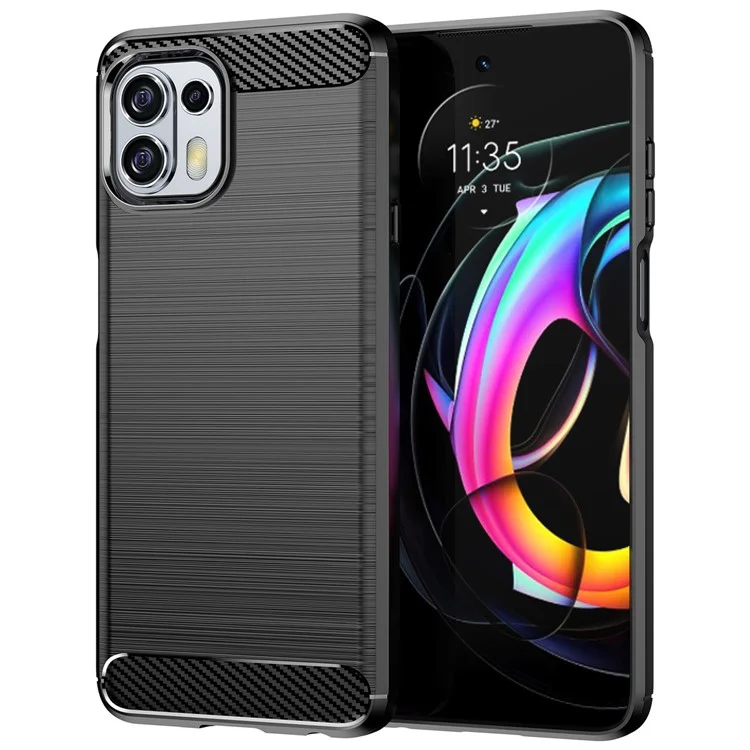 Custodia per telefono in TPU flessibile con texture in fibra di carbonio da 1,8 mm, superficie spazzolata, cuscinetto protettivo anti-caduta per Motorola Edge 20 Lite/Edge 20 Fusion - Nero