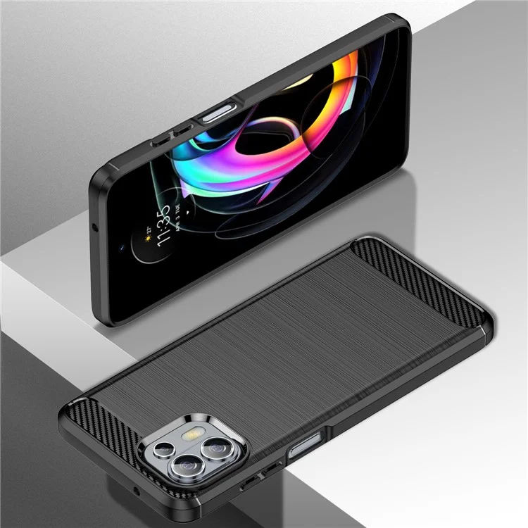 Custodia per telefono in TPU flessibile con texture in fibra di carbonio da 1,8 mm, superficie spazzolata, cuscinetto protettivo anti-caduta per Motorola Edge 20 Lite/Edge 20 Fusion - Nero
