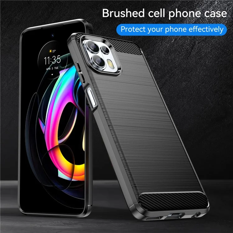 Custodia per telefono in TPU flessibile con texture in fibra di carbonio da 1,8 mm, superficie spazzolata, cuscinetto protettivo anti-caduta per Motorola Edge 20 Lite/Edge 20 Fusion - Nero