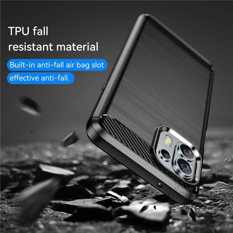 Custodia per telefono in TPU flessibile con texture in fibra di carbonio da 1,8 mm, superficie spazzolata, cuscinetto protettivo anti-caduta per Motorola Edge 20 Lite/Edge 20 Fusion - Nero