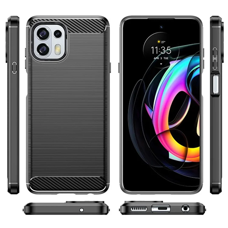 Custodia per telefono in TPU flessibile con texture in fibra di carbonio da 1,8 mm, superficie spazzolata, cuscinetto protettivo anti-caduta per Motorola Edge 20 Lite/Edge 20 Fusion - Nero