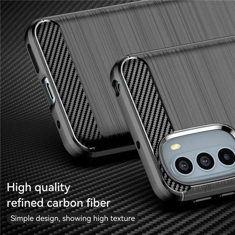 1.8mm Flexible Carbon Fiber Texture TPU Case Brushed Surface Phone Cover with Drop-Proof Air Bag Buffer for Motorola Moto G31/G41 - Black