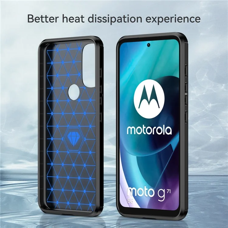 Super Flexible TPU Case Carbon Fiber Texture Brushed Surface Phone Cover with Shock-Absorbed Buffer for Motorola Moto G71 5G - Black