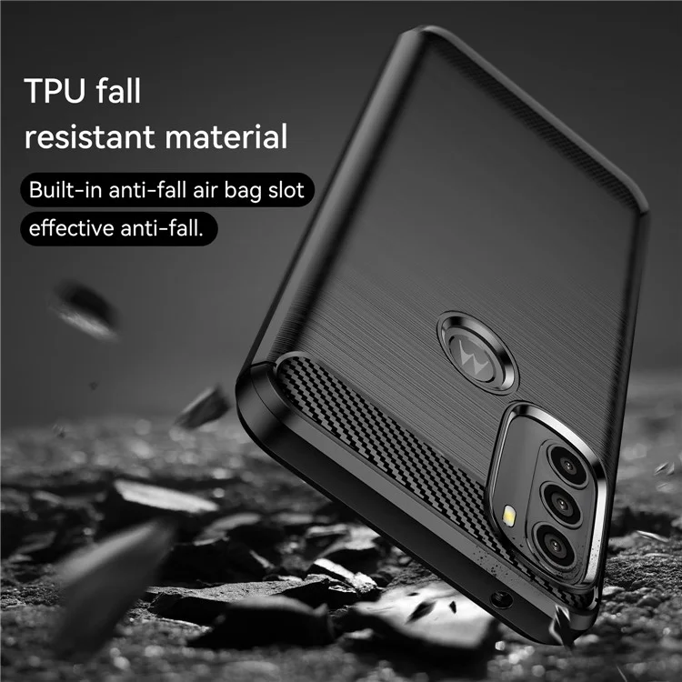 Super Flexible TPU Case Carbon Fiber Texture Brushed Surface Phone Cover with Shock-Absorbed Buffer for Motorola Moto G71 5G - Black