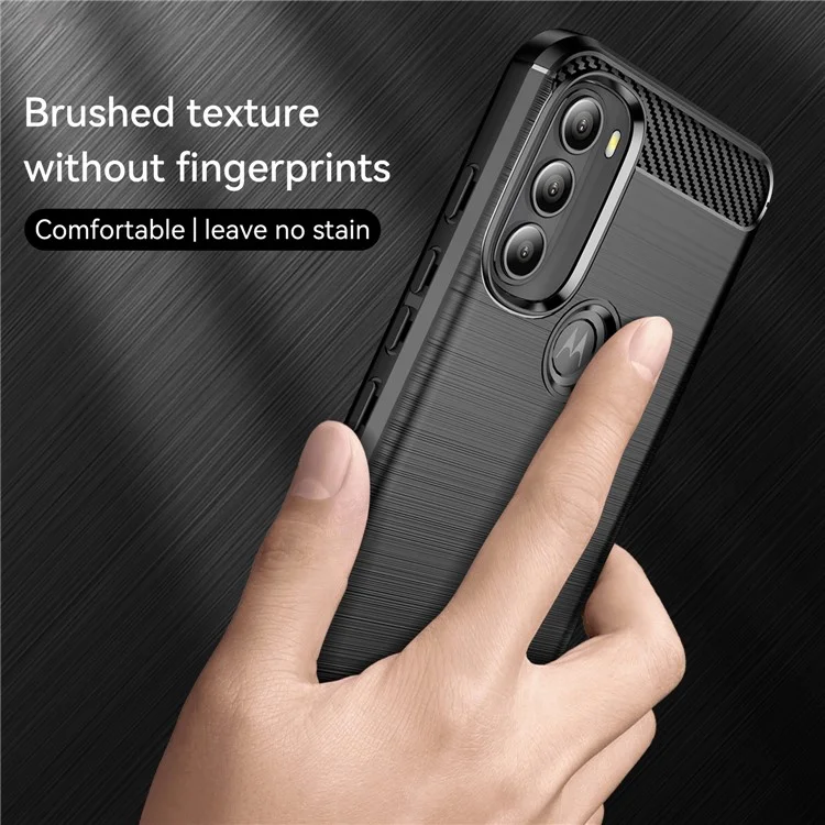 Super Flexible TPU Case Carbon Fiber Texture Brushed Surface Phone Cover with Shock-Absorbed Buffer for Motorola Moto G71 5G - Black