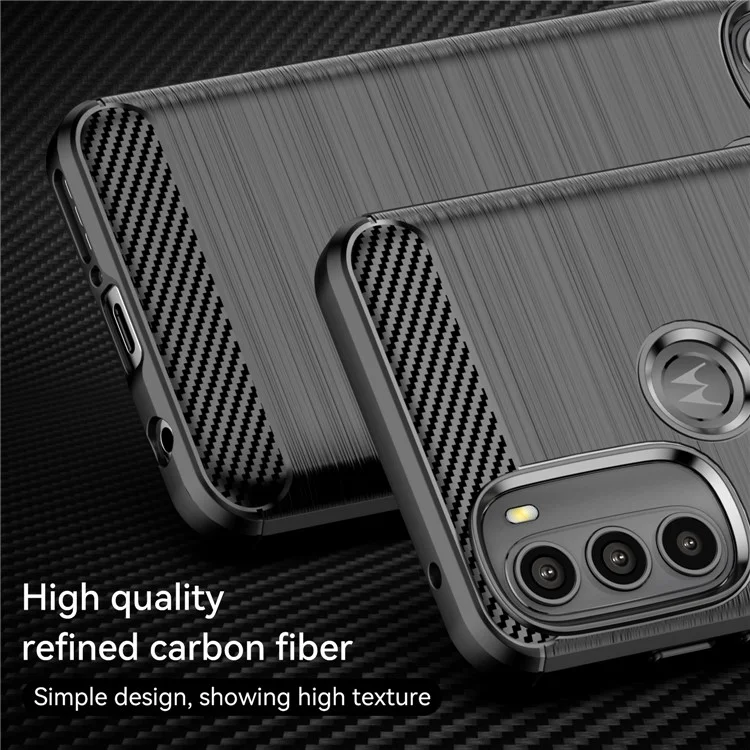 Super Flexible TPU Case Carbon Fiber Texture Brushed Surface Phone Cover with Shock-Absorbed Buffer for Motorola Moto G71 5G - Black