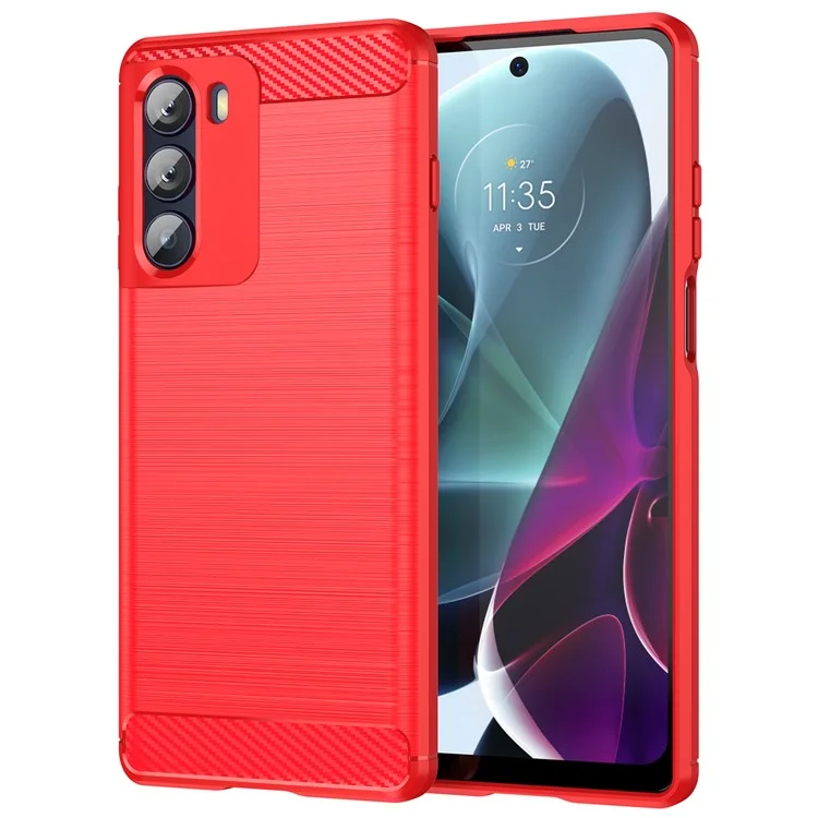 Super Flexible Buffering TPU Case Carbon Fiber Texture Brushed Surface Phone Cover with Air Cushion Corners for Motorola Moto G200 5G / Edge S30 - Red