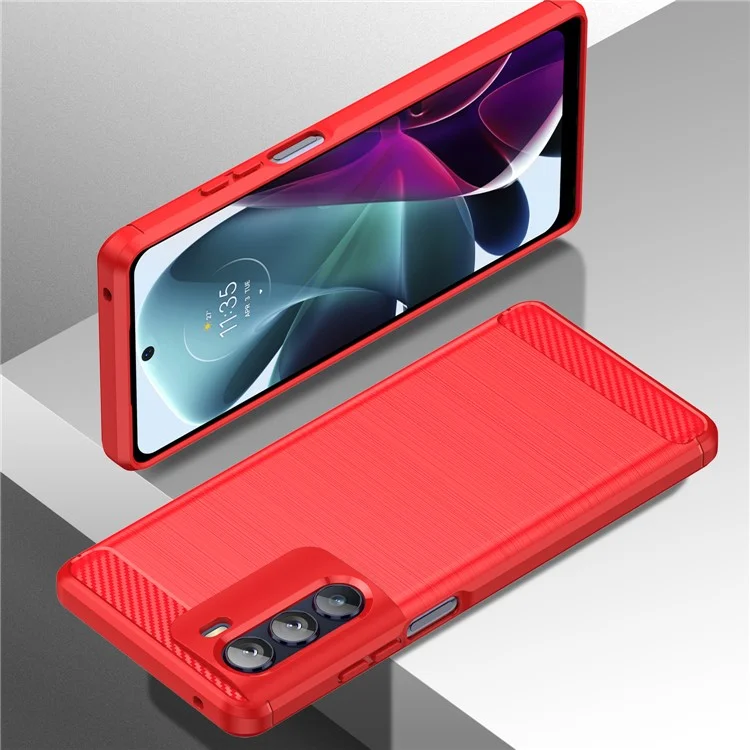 Super Flexible Buffering TPU Case Carbon Fiber Texture Brushed Surface Phone Cover with Air Cushion Corners for Motorola Moto G200 5G / Edge S30 - Red