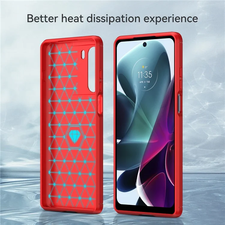Super Flexible Buffering TPU Case Carbon Fiber Texture Brushed Surface Phone Cover with Air Cushion Corners for Motorola Moto G200 5G / Edge S30 - Red