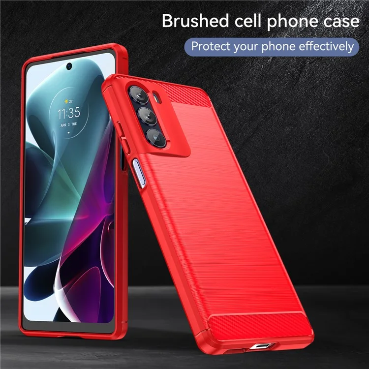 Super Flexible Buffering TPU Case Carbon Fiber Texture Brushed Surface Phone Cover with Air Cushion Corners for Motorola Moto G200 5G / Edge S30 - Red