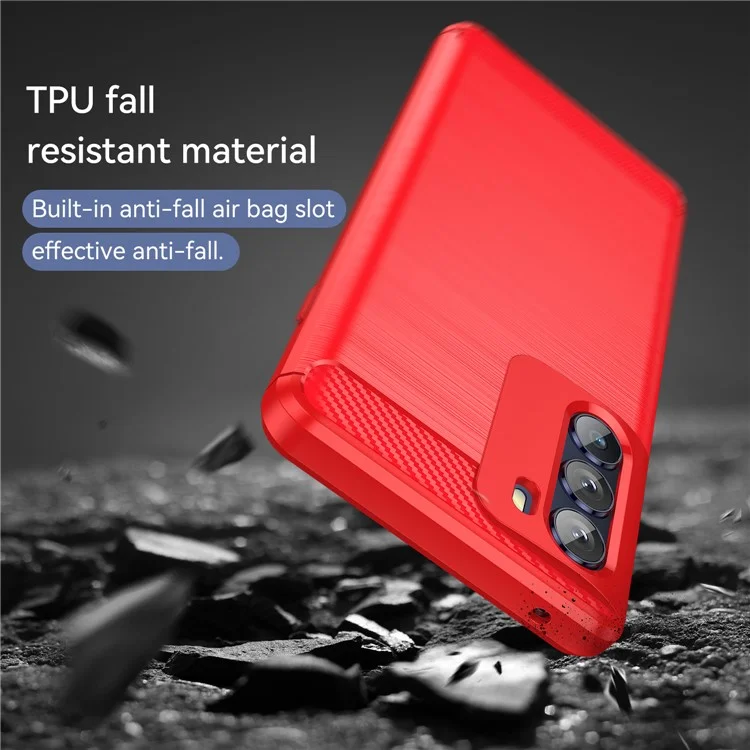 Super Flexible Buffering TPU Case Carbon Fiber Texture Brushed Surface Phone Cover with Air Cushion Corners for Motorola Moto G200 5G / Edge S30 - Red