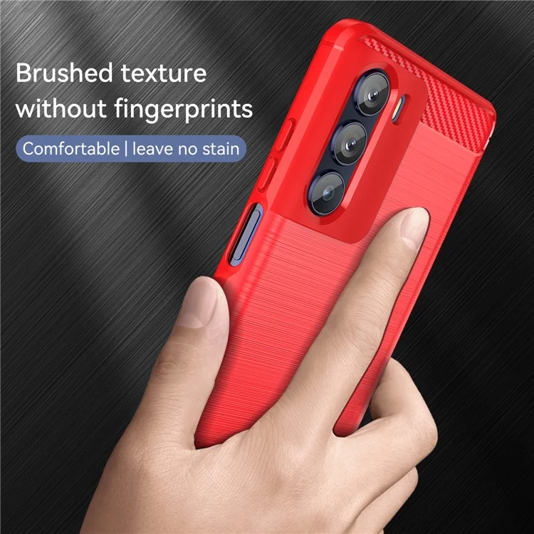 Super Flexible Buffering TPU Case Carbon Fiber Texture Brushed Surface Phone Cover with Air Cushion Corners for Motorola Moto G200 5G / Edge S30 - Red