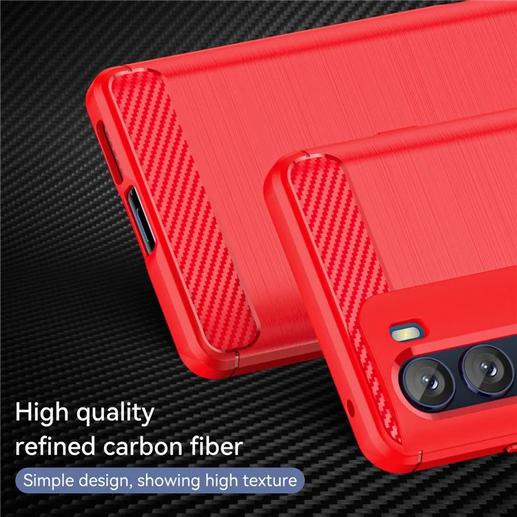 Super Flexible Buffering TPU Case Carbon Fiber Texture Brushed Surface Phone Cover with Air Cushion Corners for Motorola Moto G200 5G / Edge S30 - Red