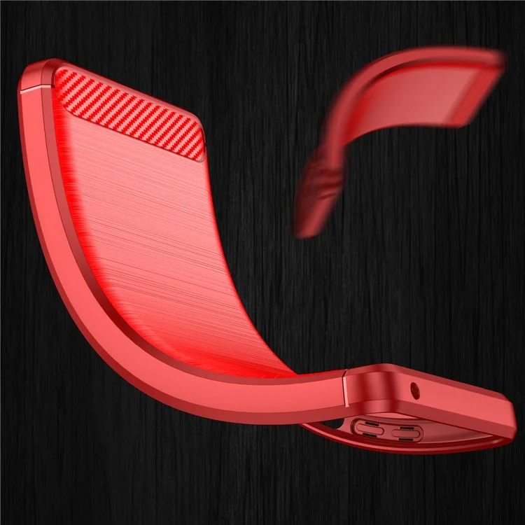 Super Flexible Buffering TPU Case Carbon Fiber Texture Brushed Surface Phone Cover with Air Cushion Corners for Motorola Moto G200 5G / Edge S30 - Red
