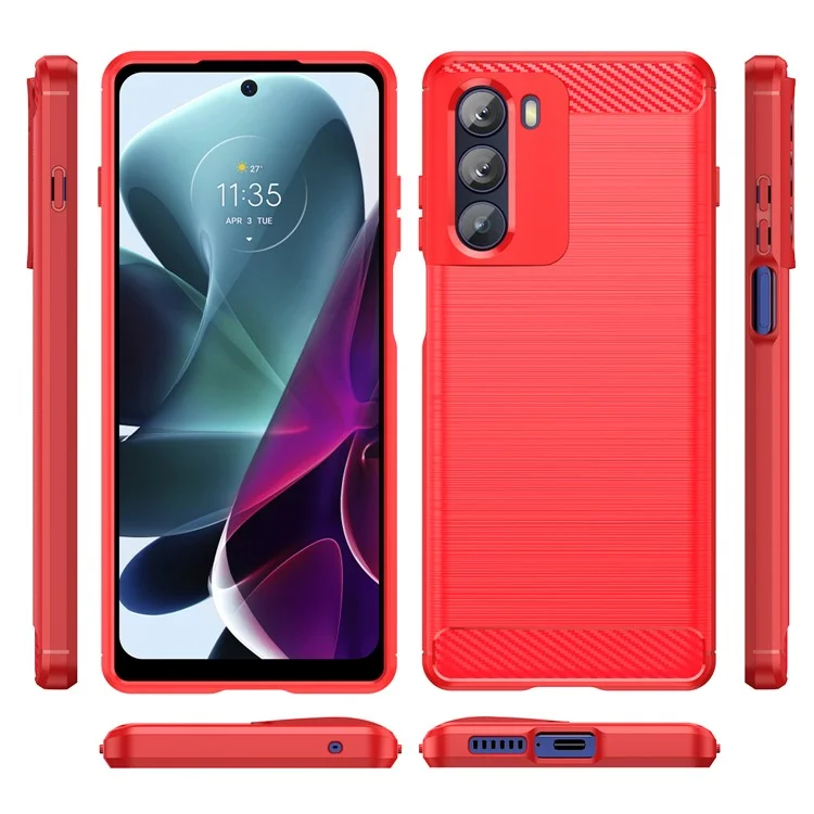 Super Flexible Buffering TPU Case Carbon Fiber Texture Brushed Surface Phone Cover with Air Cushion Corners for Motorola Moto G200 5G / Edge S30 - Red
