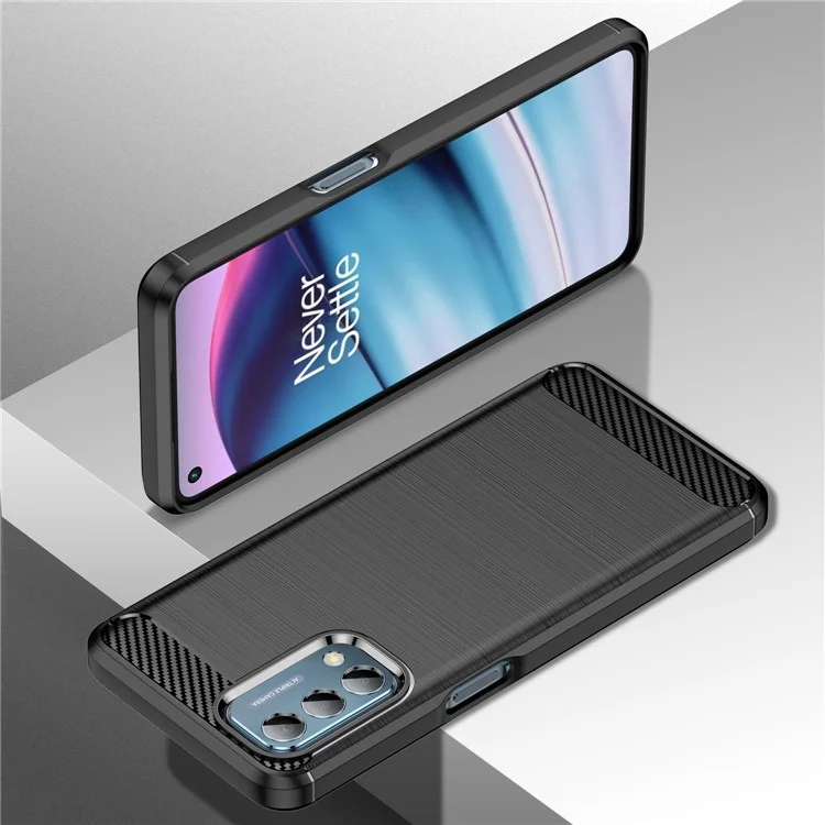 1.8mm Custodia per telefono in fibra di carbonio con superficie spazzolata e ammortizzatore ad aria TPU per Motorola Moto E40/E30/E20 - Nero