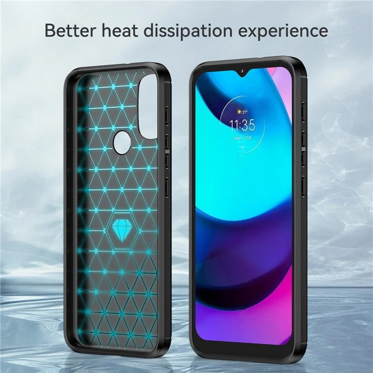 1.8mm Custodia per telefono in fibra di carbonio con superficie spazzolata e ammortizzatore ad aria TPU per Motorola Moto E40/E30/E20 - Nero