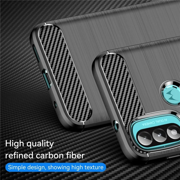 1.8mm Custodia per telefono in fibra di carbonio con superficie spazzolata e ammortizzatore ad aria TPU per Motorola Moto E40/E30/E20 - Nero