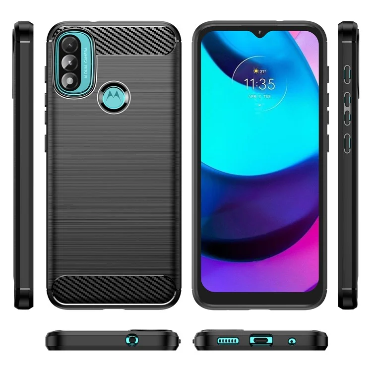 1.8mm Custodia per telefono in fibra di carbonio con superficie spazzolata e ammortizzatore ad aria TPU per Motorola Moto E40/E30/E20 - Nero