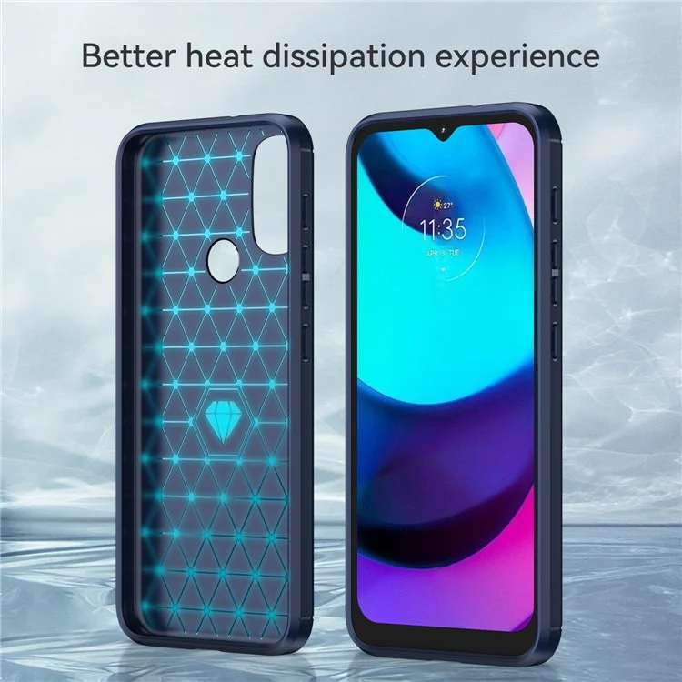 1.8mm Carbon Fiber Texture Brushed Surface TPU Case Air Bag Buffering Super Flexible Phone Cover for Motorola Moto E40/E30/E20 - Blue