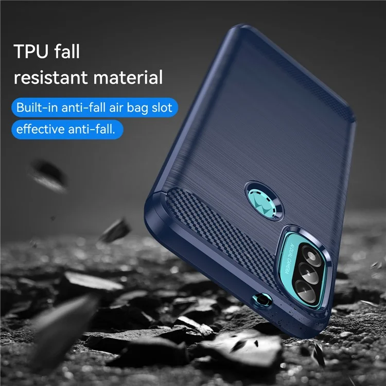 1.8mm Carbon Fiber Texture Brushed Surface TPU Case Air Bag Buffering Super Flexible Phone Cover for Motorola Moto E40/E30/E20 - Blue