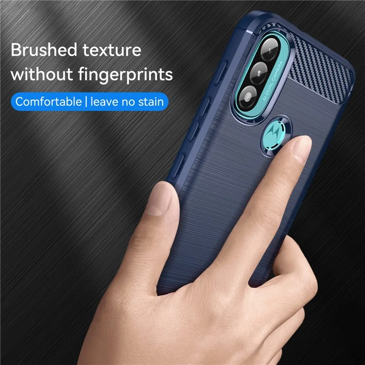 1.8mm Carbon Fiber Texture Brushed Surface TPU Case Air Bag Buffering Super Flexible Phone Cover for Motorola Moto E40/E30/E20 - Blue