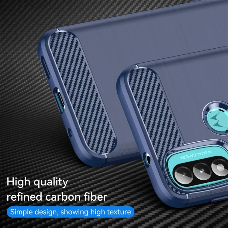 1.8mm Carbon Fiber Texture Brushed Surface TPU Case Air Bag Buffering Super Flexible Phone Cover for Motorola Moto E40/E30/E20 - Blue