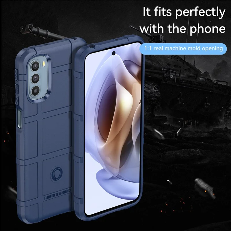 Rugged Square Grid Design Thickened TPU Scratch-resistant Mobile Phone Case Cover for Motorola Moto G31/G41 - Blue