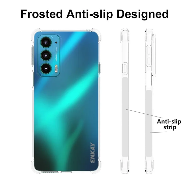 ENKAY HAT PRINCE Enhanced Corner Shockproof Crystal Clear TPU Phone Case Cover with Anti-slip Strip Frame for Motorola Edge 20